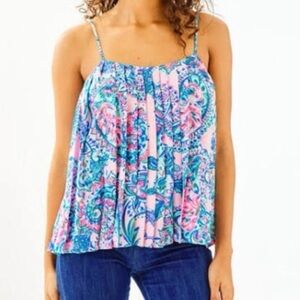 Lilly Pulitzer Rein Cami Pleated Pink Tropics Tint Swing Tank Top